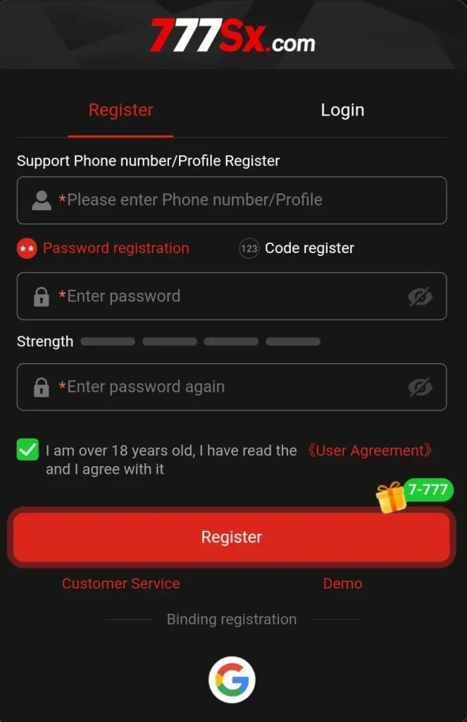 Register on 777SX Game